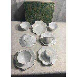 Mid Century Richfield Japan Porcelain Shell Tea Cups & Saucers Gold Trim